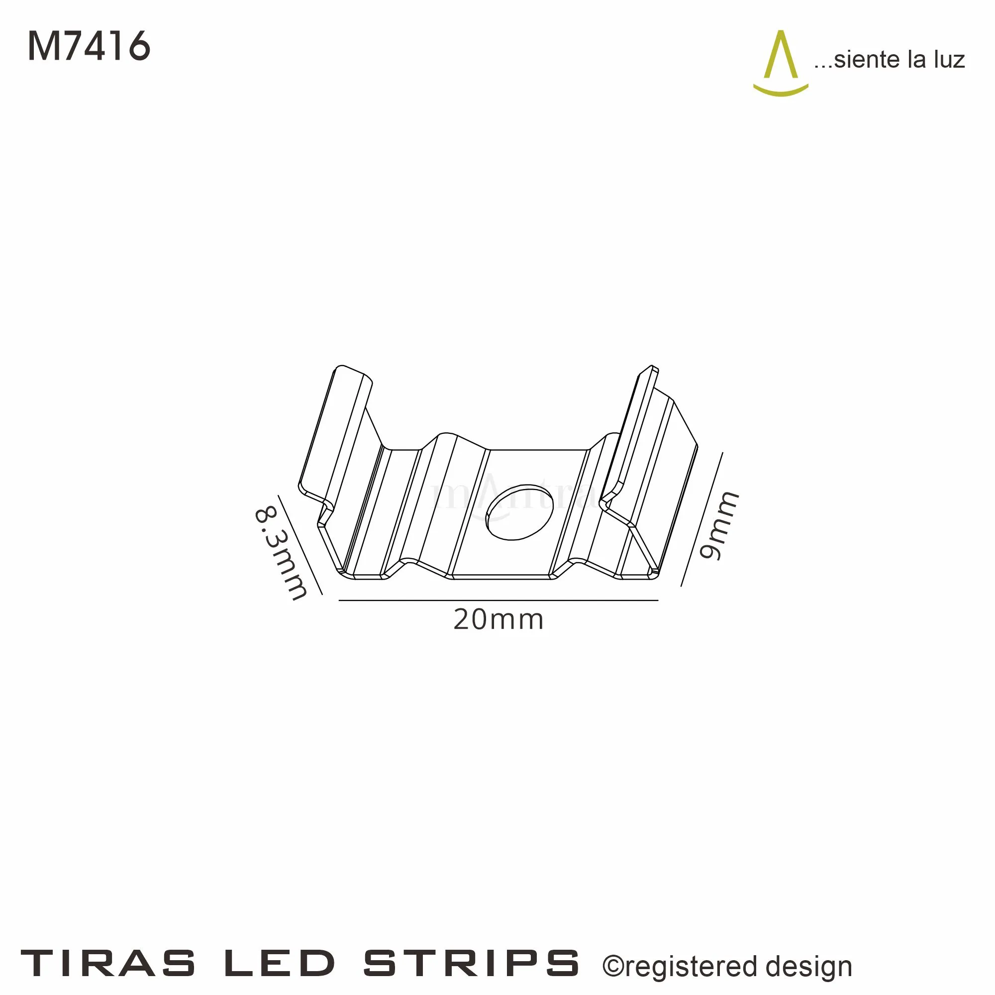 Tiras 19.9 x 8.3mm Aluminium Profile Fixing Clip With Hole (1pc) for M7407 / M7408 / M7409 M7416  Mantra Fusion Tiras LED Profile